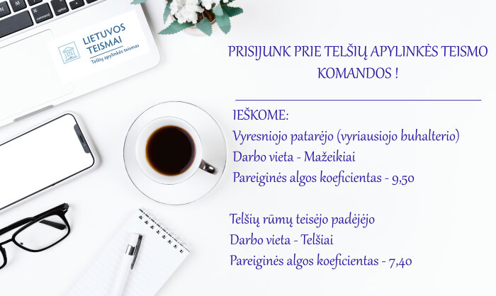 Kviečiame prisijungti prie Telšių apylinkės teismo kolektyvo